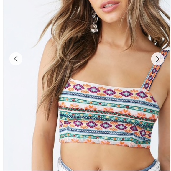 Forever 21 Woven Embroidered Crop Top Aztec Western Print Y2K - Picture 2 of 4